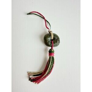 Natural green Jade donut Pendant Multicolor Tassel bag charm car charm keychain